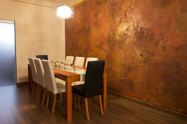 Natural Rust Effect Wall in Dining Room